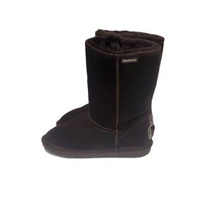 BEARPAW WOMEN BOOTS COLOR BROWN SUEDE UPPER WOOL BLEND LINING SIZE 9